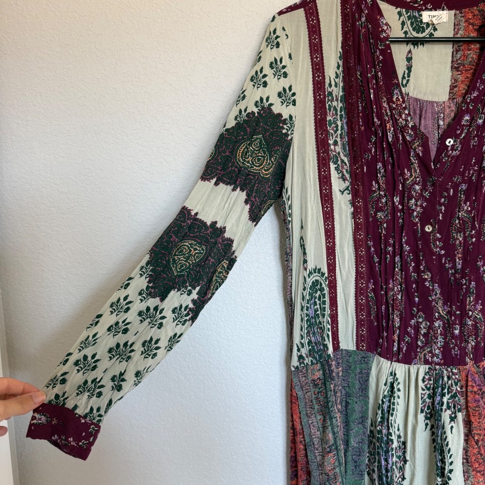 Anthropologie Tiny Patchwork Paisley Mini Dress Burgundy Boho Artsy Small - Picture 4 of 7
